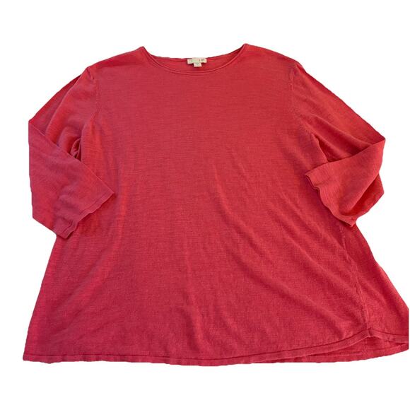 J. Jill Pink 3/4 Sleeve Linen Blend Round Neck Shirt Size Large - Picture 4 of 13